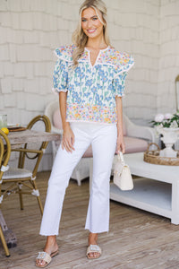 Dance With Me Blue Floral Blouse