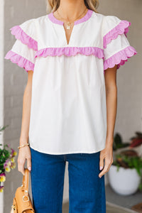 Over Your Head Cream White Scalloped Blouse