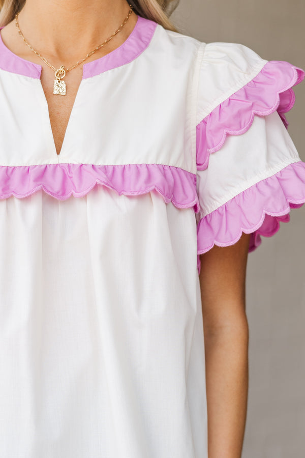 Over Your Head Cream White Scalloped Blouse