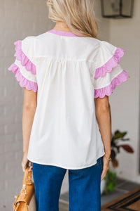 Over Your Head Cream White Scalloped Blouse