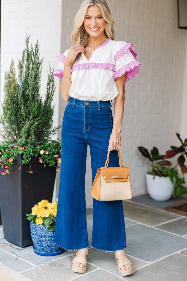 Over Your Head Cream White Scalloped Blouse