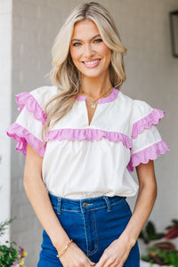 Over Your Head Cream White Scalloped Blouse