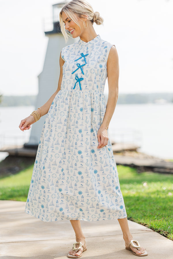 blue toile dress Toile De Jouy Cotton Prairie Dress, Puffy Sleeves, Made to Order