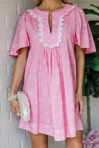 Just A Theory Pink Coastal Print Cotton Dress