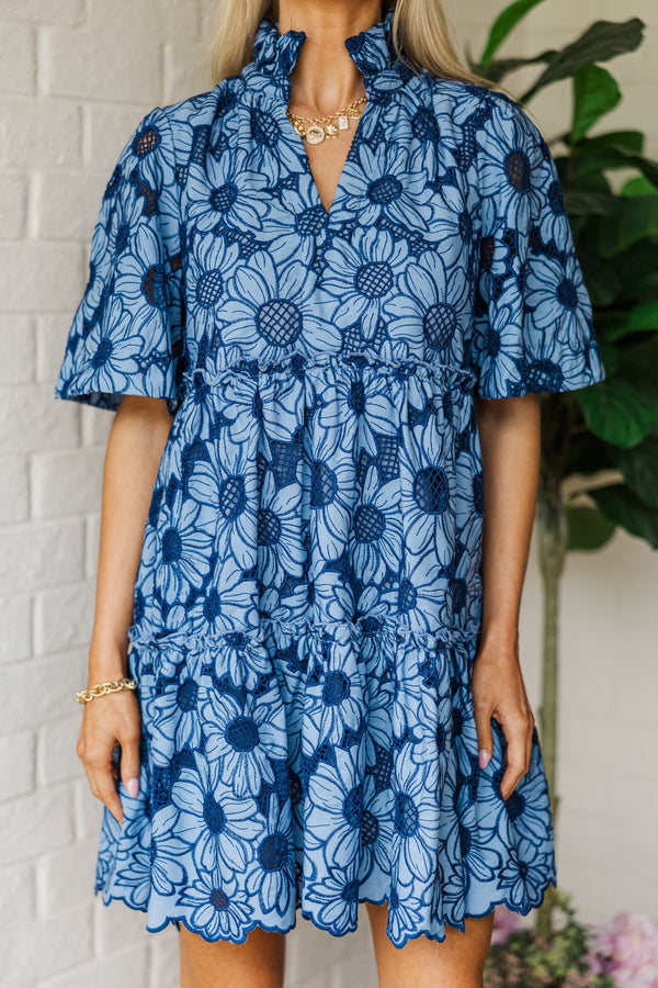 Entro Navy Blue Sleeveless Eyelet Midi Dress