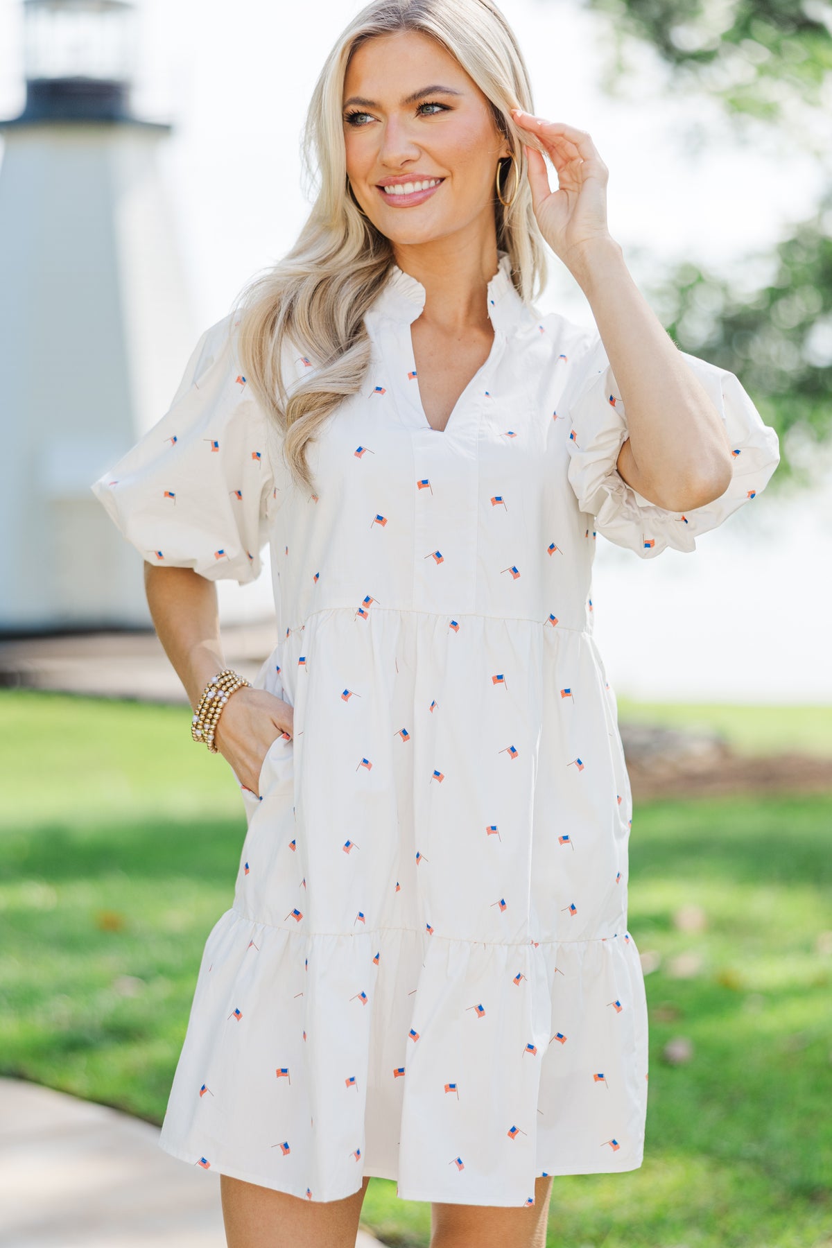 When You Know White Patriotic Babydoll Dress, Small - The Mint Julep Boutique
