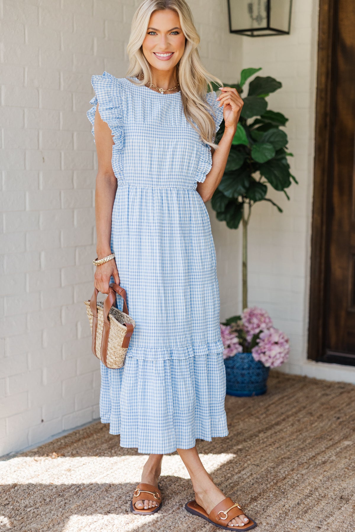 Feminine Pursuits Light Blue Gingham Midi Dress – Shop the Mint