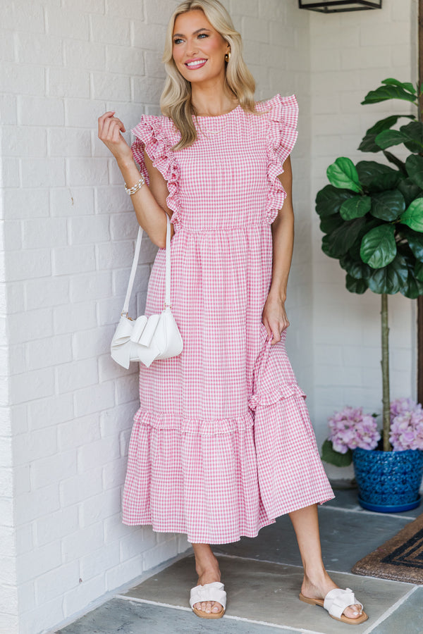 Feminine Pursuits Pink Gingham Midi Dress – Shop the Mint
