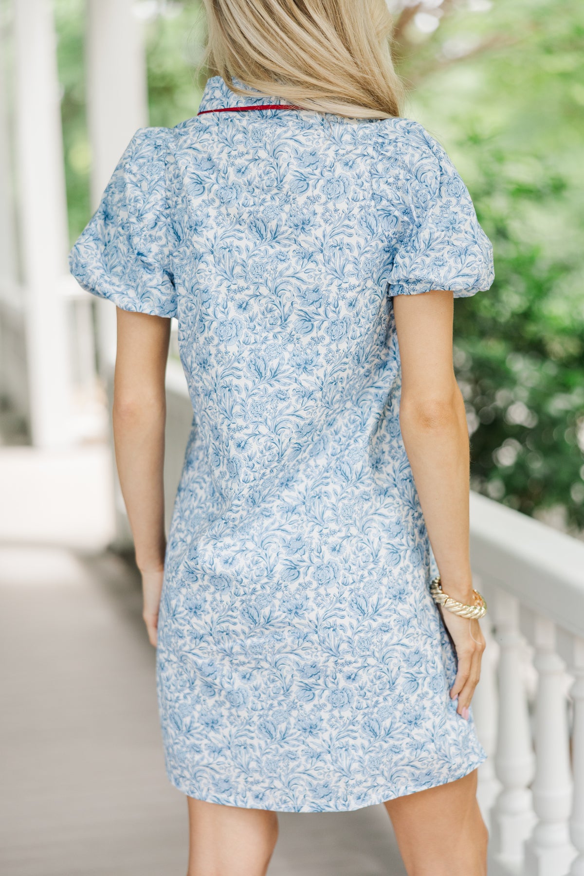 Joules Delphine Blue/White Toile de Jouy Shift Dress With Linen