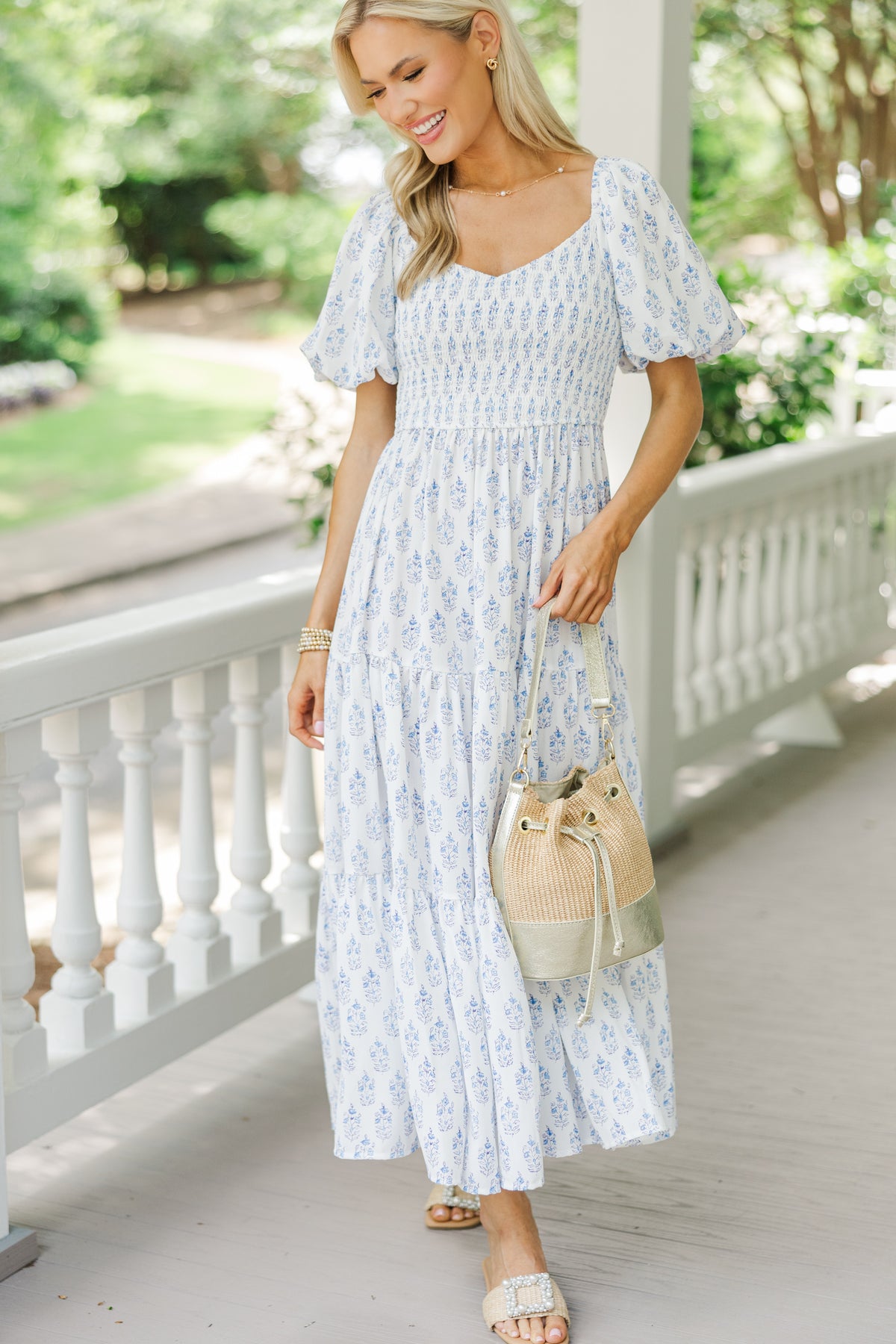 Garden Stroll Blue Floral Medallion Midi Dress – Shop the Mint