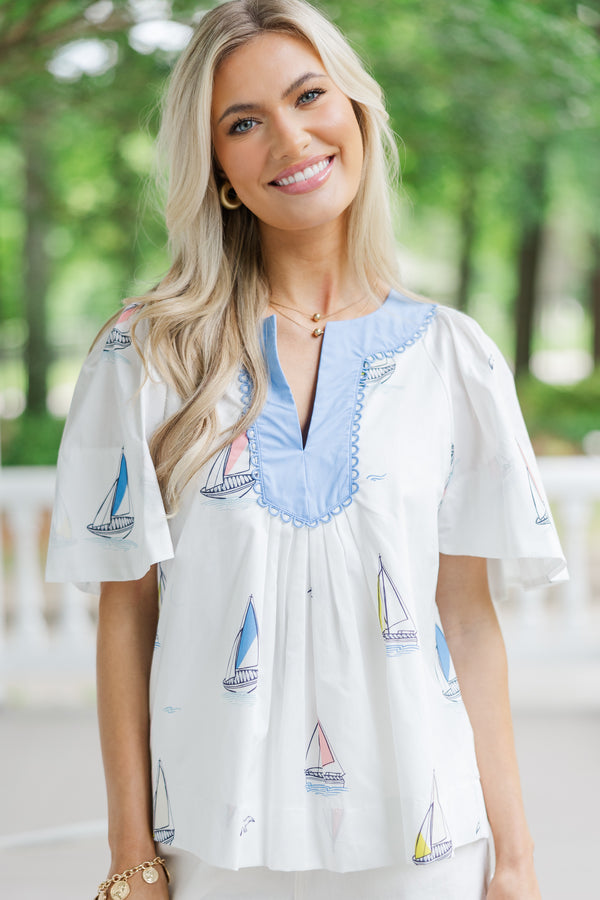 Just A Theory White Sailboat Cotton Blouse