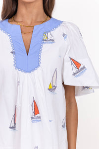 Just A Theory White Sailboat Cotton Blouse