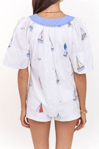 Just A Theory White Sailboat Cotton Blouse