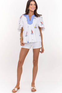 Just A Theory White Sailboat Cotton Blouse