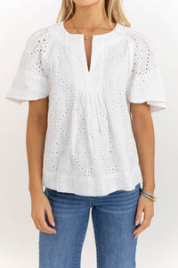 Just A Theory White Eyelet Cotton Blouse