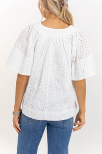 Just A Theory White Eyelet Cotton Blouse