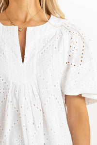 Just A Theory White Eyelet Cotton Blouse