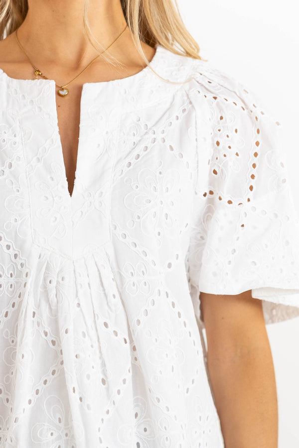 Just A Theory White Eyelet Cotton Blouse
