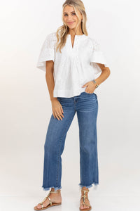 Just A Theory White Eyelet Cotton Blouse