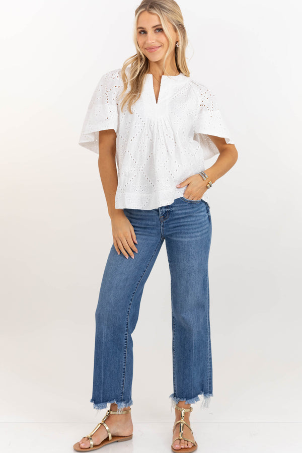 Just A Theory White Eyelet Cotton Blouse