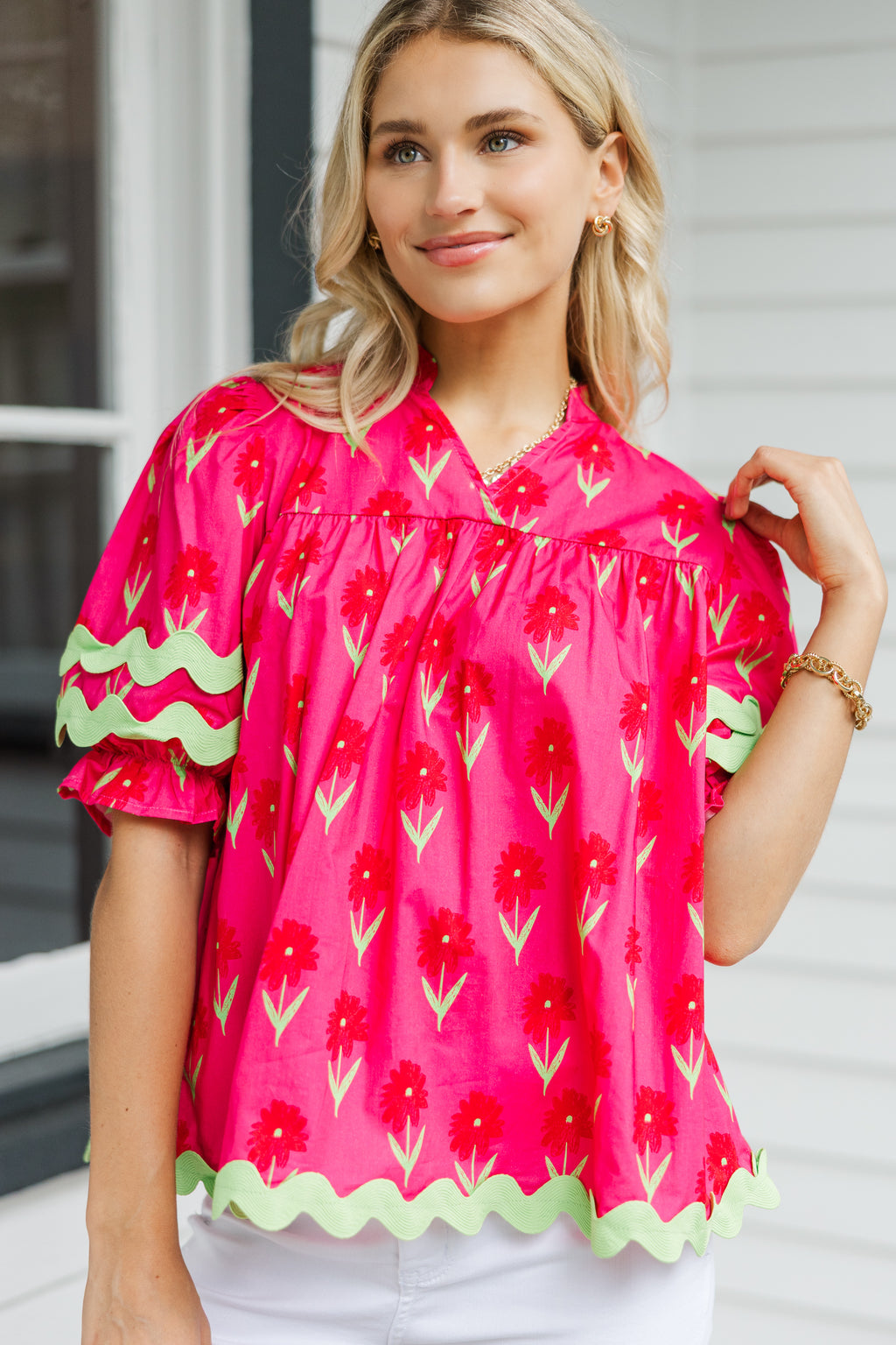 Can't Give You Up Fuchsia Rickrack Blouse – Shop the Mint