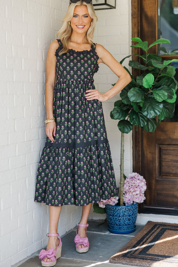 Around The Way Black Floral Midi Dress, Large - The Mint Julep Boutique | Women's Boutique Clothing Around The Way Black Floral Midi Dress, Large - The Mint Julep Boutique | Women's Boutique Clothing