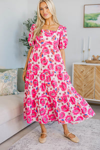 NURSING COLLECTION: Answer The Call Fuchsia Floral Midi Dress