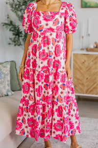 NURSING COLLECTION: Answer The Call Fuchsia Floral Midi Dress