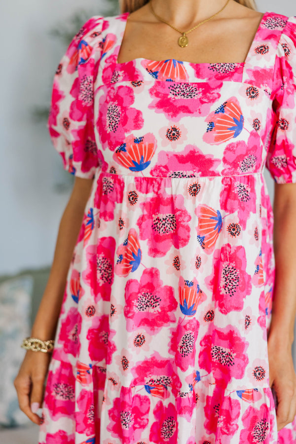 NURSING COLLECTION: Answer The Call Fuchsia Floral Midi Dress