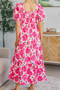 NURSING COLLECTION: Answer The Call Fuchsia Floral Midi Dress