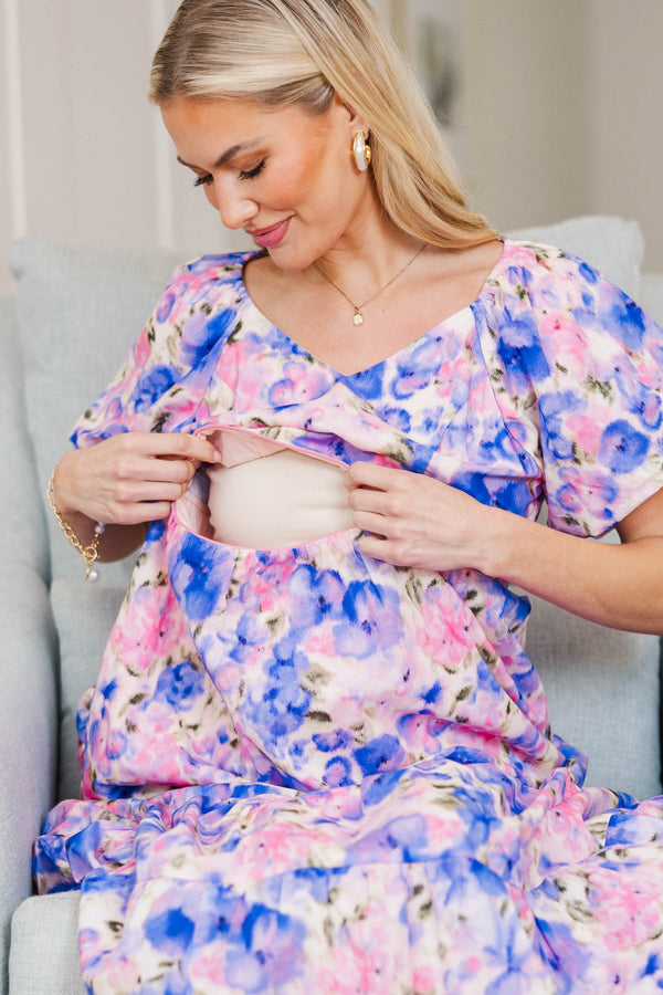 NURSING COLLECTION: Falling In Love Purple Watercolor Maxi Dress