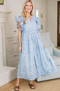 NURSING COLLECTION: Closer Than Ever Blue Floral Midi Dress