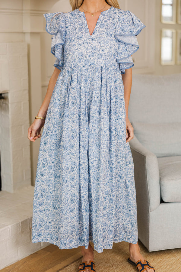 NURSING COLLECTION: Closer Than Ever Blue Floral Midi Dress
