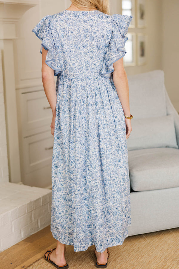 NURSING COLLECTION: Closer Than Ever Blue Floral Midi Dress