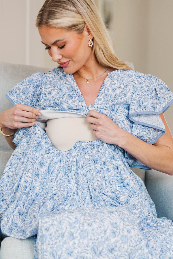 NURSING COLLECTION: Closer Than Ever Blue Floral Midi Dress