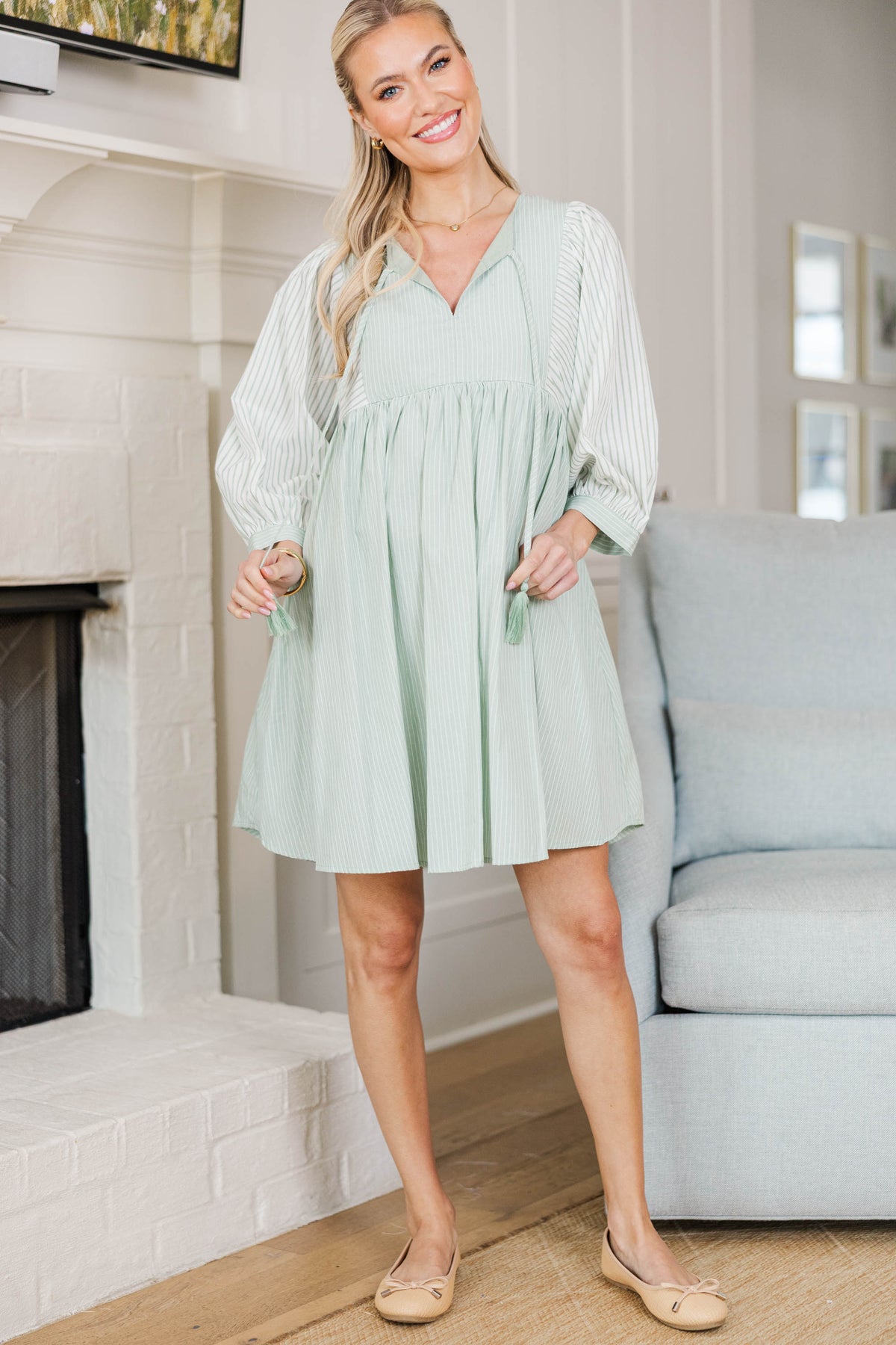 NURSING COLLECTION: Through The Years Mint Green Striped Babydoll Dress, X-Large - The Mint Julep Boutique