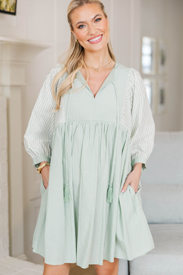 NURSING COLLECTION: Through The Years Mint Green Striped Babydoll Dress