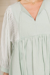 NURSING COLLECTION: Through The Years Mint Green Striped Babydoll Dress