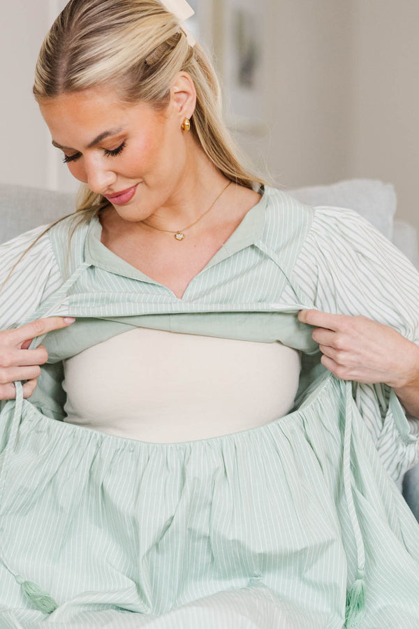 NURSING COLLECTION: Through The Years Mint Green Striped Babydoll Dress