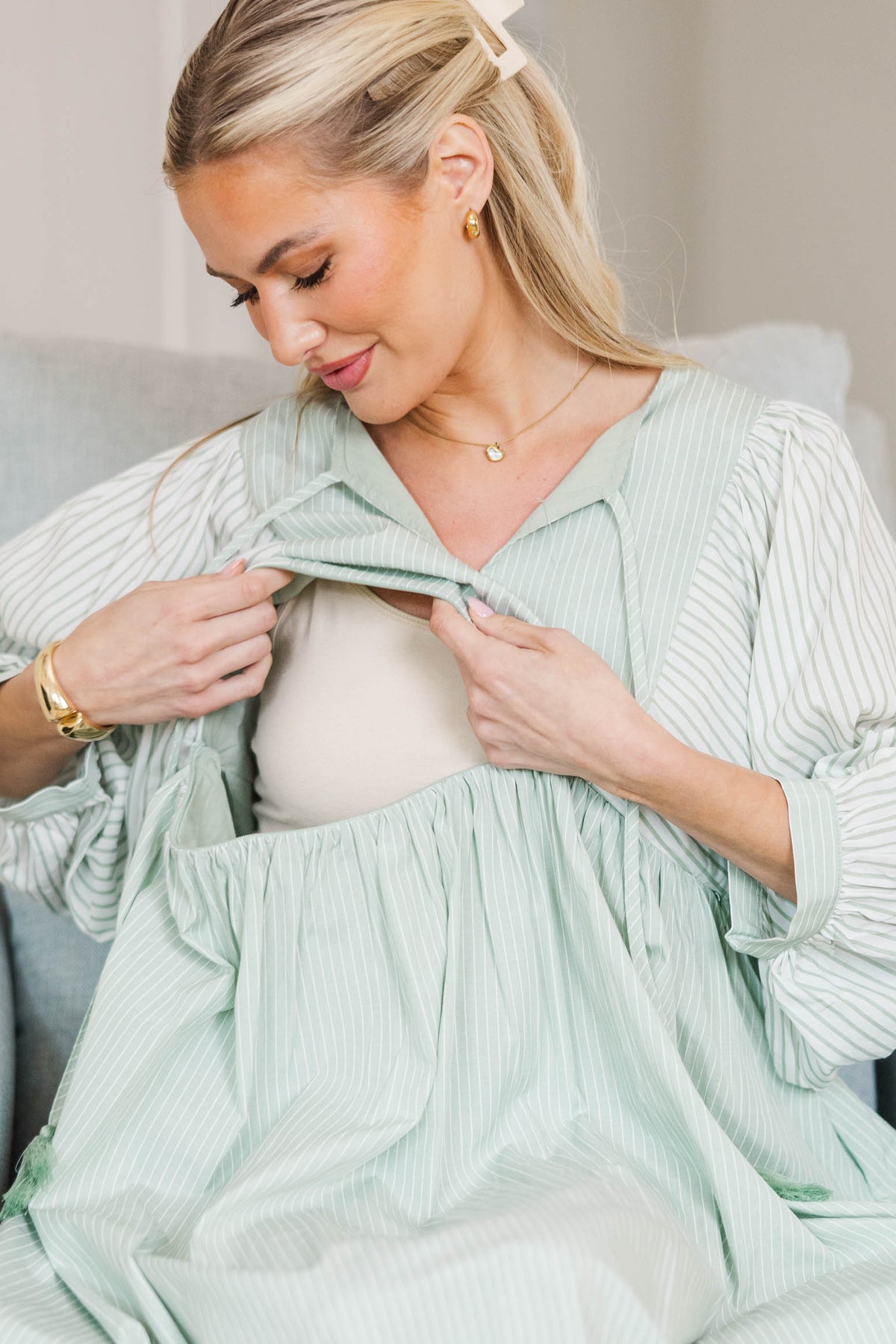 NURSING COLLECTION: Through The Years Mint Green Striped Babydoll Dres – Shop the Mint