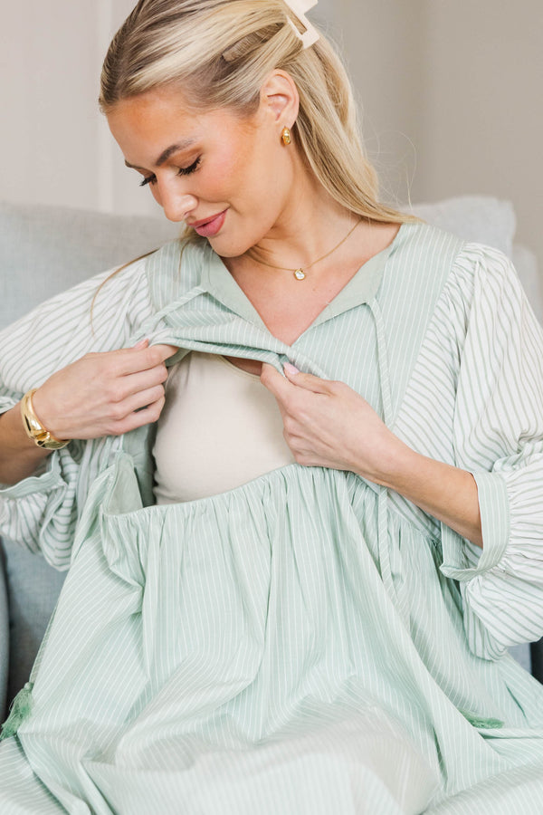 NURSING COLLECTION: Through The Years Mint Green Striped Babydoll Dress