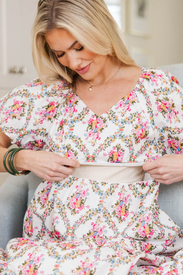 NURSING COLLECTION: Falling In Love Cream Floral Maxi Dress