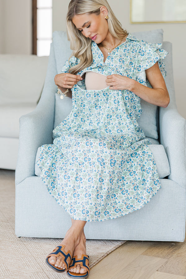 NURSING COLLECTION: Look You Up Blue Ditsy Floral Midi Dress