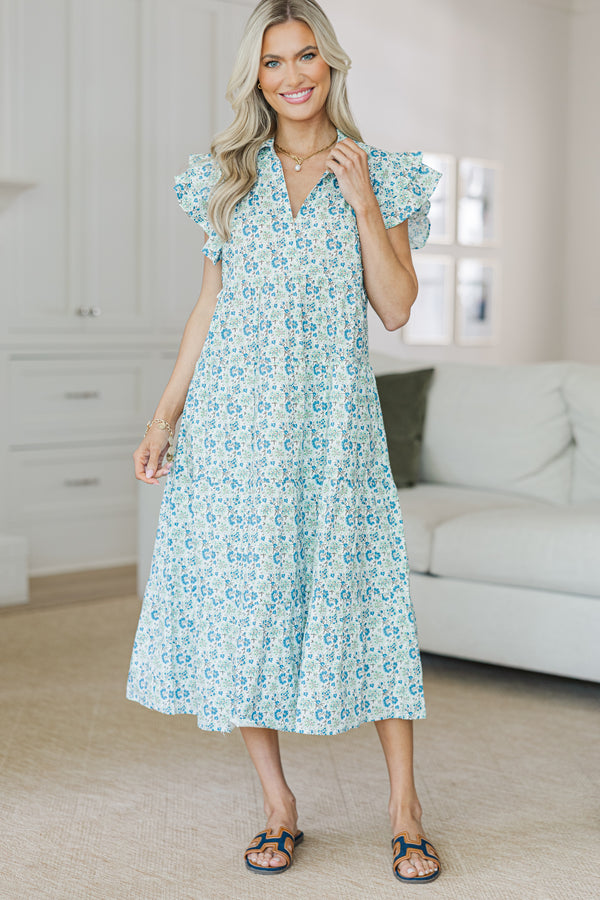 NURSING COLLECTION: Look You Up Blue Ditsy Floral Midi Dress