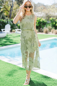 Garden Whimsy Sage Green Crochet Midi Dress