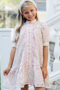 Girls: Blush & Bloom Pink Button Down Dress