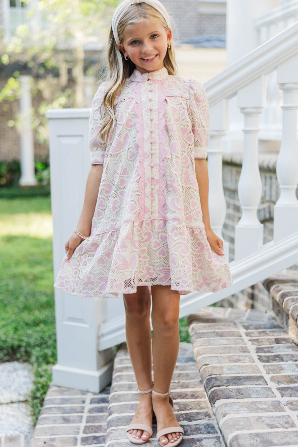 Girls: Blush & Bloom Pink Button Down Dress