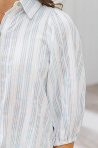 Girls: The Emerly Light Blue Striped Blouse