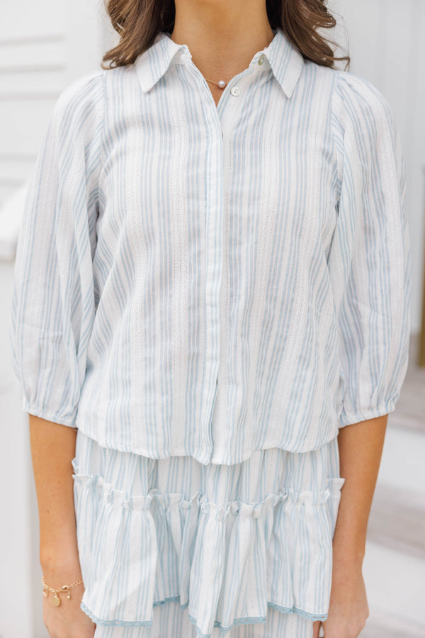 Girls: The Emerly Light Blue Striped Blouse
