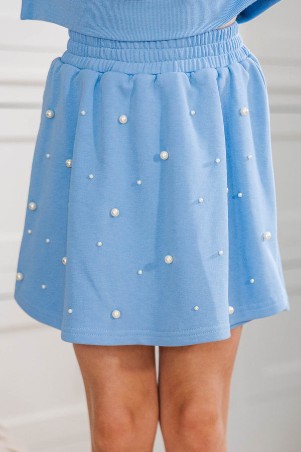 Girls: Pearl Light Blue Embellished Skort